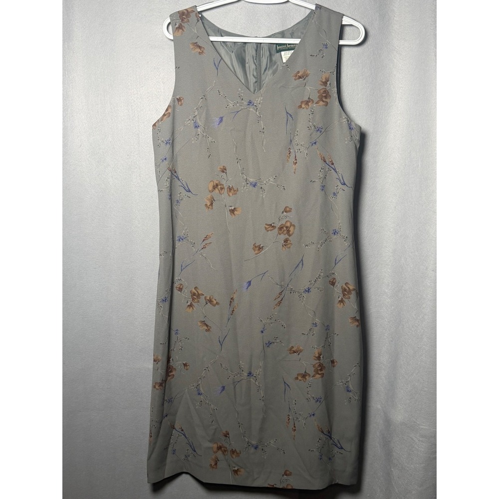 Harve Benard Sage Green Floral Sleeveless V-Neck Sheath Dress Size 12 47M 1030